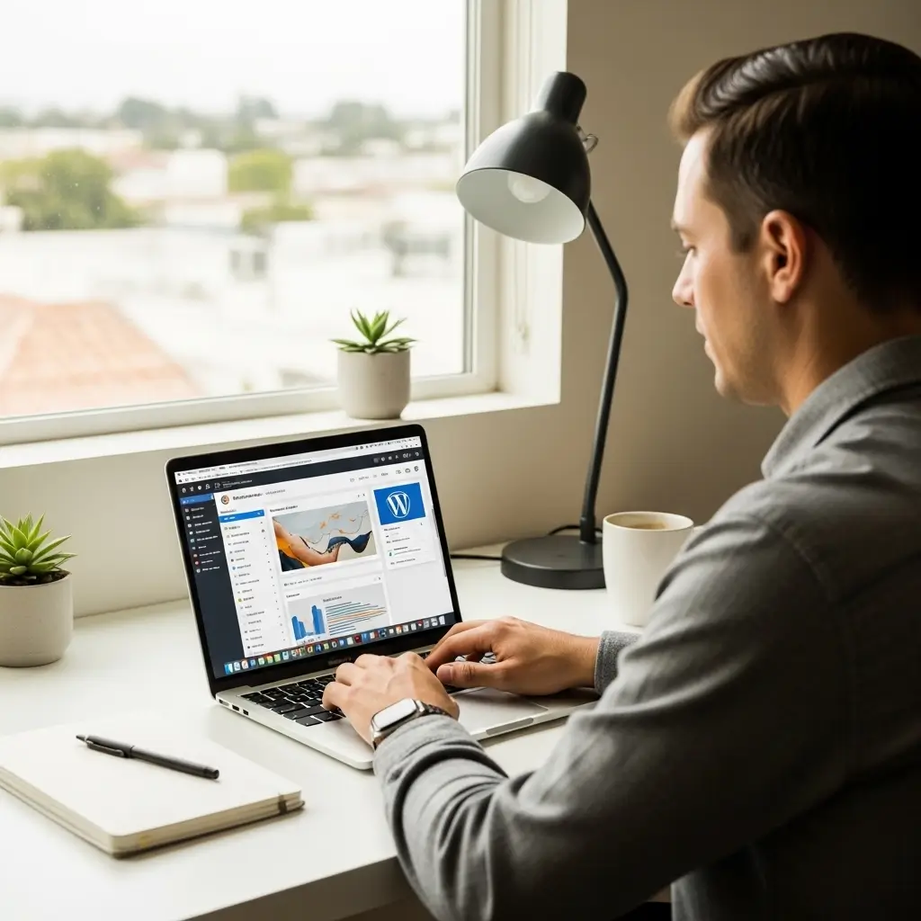 WordPress website design in Santa Maria with a professional developer building a fast, responsive business website on a laptop